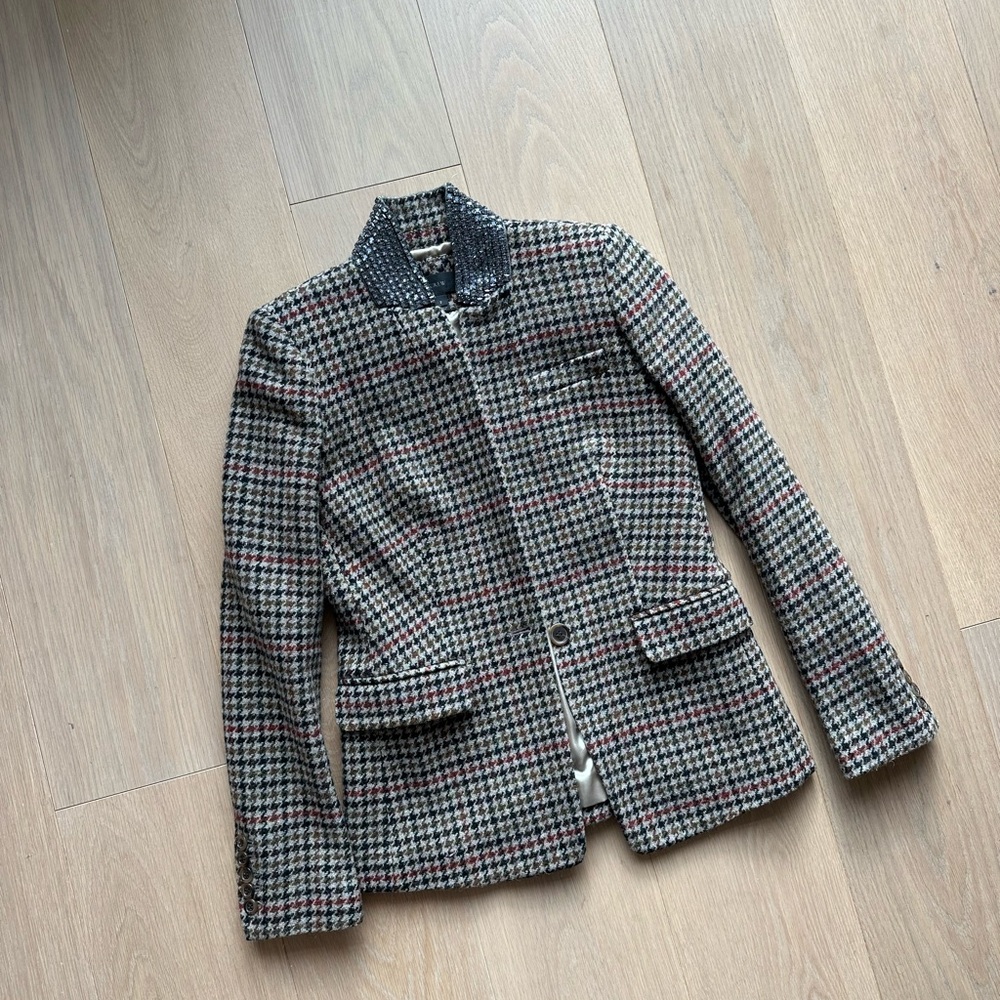STUNNING J Crew Blazer With Rhinestone Collar Sz 2 100% Wool 🐎